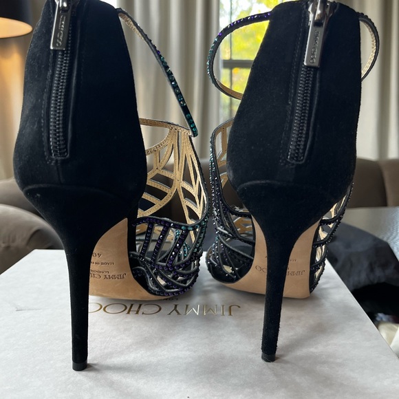 Jimmy Choo Black and Teal Strappy Heels - Picture 3 of 4
